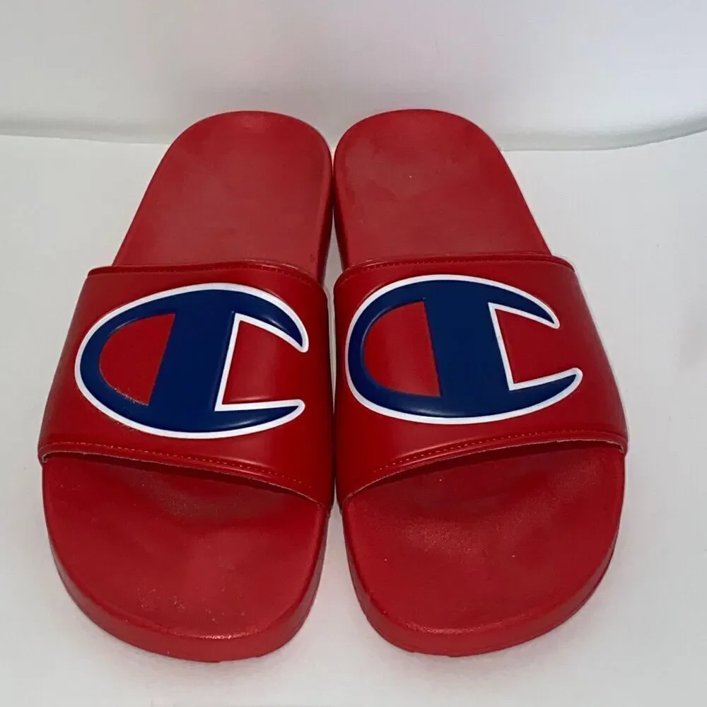 Champion Men's Red Blue IPO Logo One Strap Slide Sandals Size 13‎